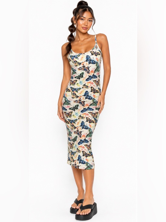 Jolie & Joy by FCT With Love Dresses & Skirts - Butterfly pattern ruched side body con midi dress